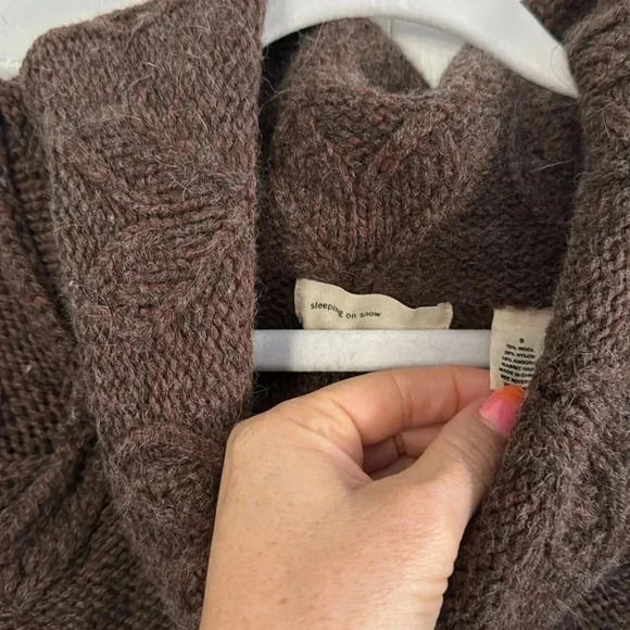 Sleeping On Snow Anthro Sweater Chocolate Brown Heart Cowl 3/4 Sleeve Angora S - Picture 3 of 4